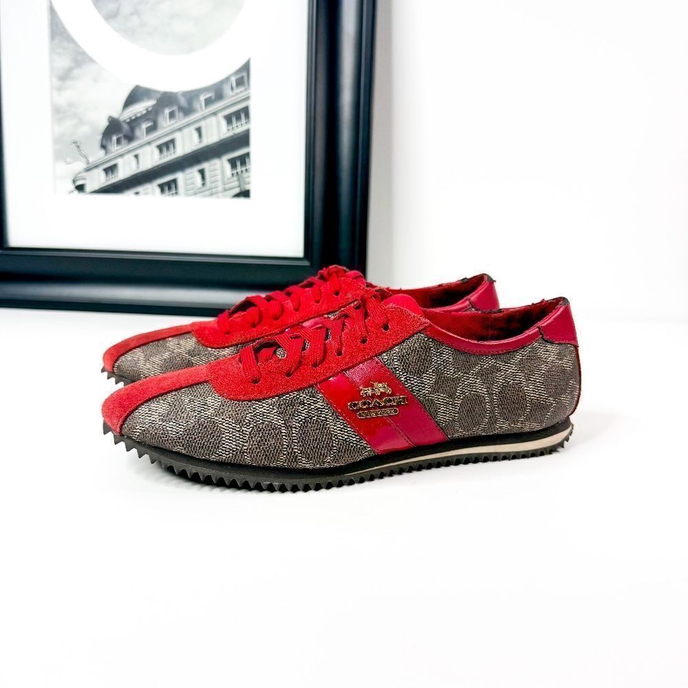 Coach VintageS ignature Monogram Red Canvas Sneakers Women’s Size 6.5 Logo Print